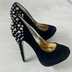 Henry Ferrera spike heels black suede pumps party cocktail shoes 6.5 strength